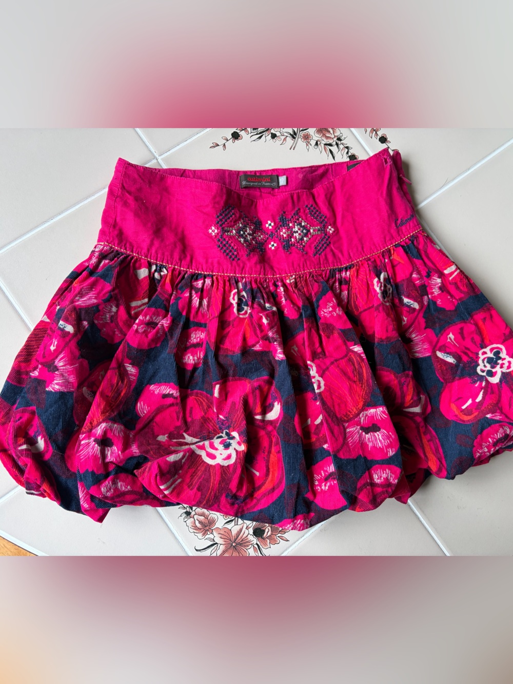 Catimini Hot Pink Floral Circle Skirt